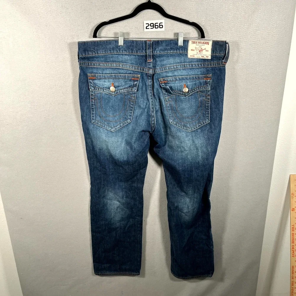 True Religion Ricky Jeans Mens 42 Blue Cotton Medium Wash Relaxed Straight Leg